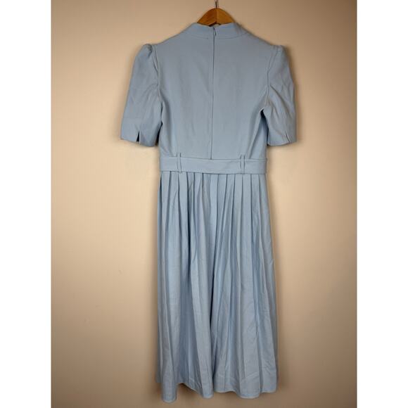 NWT KAREN MILLEN Light Blue Structured Crepe Belted Forever Midi Dress Sz 8 READ - Picture 6 of 15